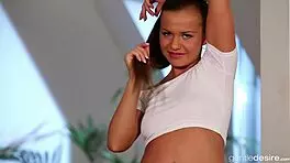 Petite Czech teen blows monster cock!