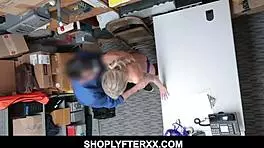 Inked skinny blonde teen Emma Hix bent over in garage, punished by security guard with sucking and fucking