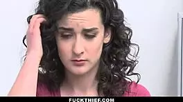 sexy thick teen blackmailed by creepy mall cop to spread legs in shop