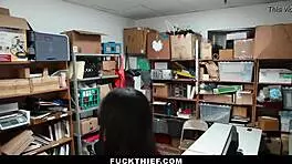 teen shoplifter caught between two huge cocks