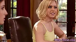 blonde teen 18+ gets finger banged by brunette lesbian