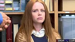 Redhead Busty Shoplifting Teen 18+ Refuses To Cooperate At Work