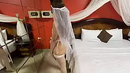 Teen 18+ Bride Wears White Bridal Lingerie In Hotel Room, Big Ass Bouncing In Lingerie!