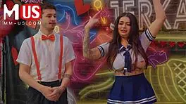 Carolina Cortez and Apollo Banks start with kissing in Jerkaoke ep1. They escalate to hardcore blowjobs and licking wet pussies.