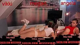 Three girls set up a webcam in the room for a cute bath session