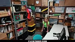 Teen thief caught, strip searched, and fucked by mall officer with blowjob and doggystyle