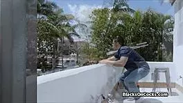 Neon Bikini Black Teen Bounces On Thick Surface