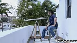 Neon Bikini Black Teen Bounces On Thick Surface