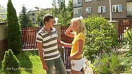 Young couple with small tits explores