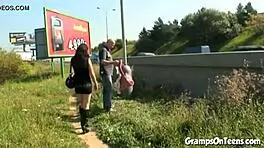 Petite Teen 18+ Seduces Old Dude with a Sloppy Blowjob Before Outdoor Spooning in Public.