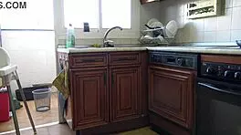 horny teen loves bent-over kitchen sex with milf's cock