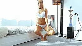 cute well-shaped blonde empera loves to put blue toy inside her wet small hole