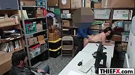 Teen thief caught in garage faces punishment with blowjob on monster cock.