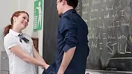 Sucking and Fucking in Uniform: Teen Redhead Coed with Small Tits in High Definition Hardcore