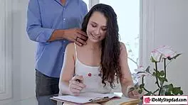 Stepdad fucks teen while she studies