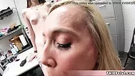 Cute teen 18+ shoplifter and stepmom banged hard in reality doggystyle.