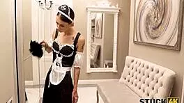 beauty restrained on sofa, stranger says