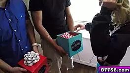 Naughty teen 18+ finds surprise dick in a box