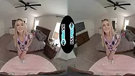 Hot sorority blonde rides boyfriend's monster cock in VR fucking.