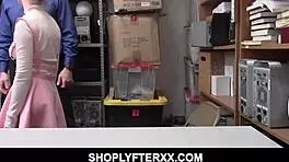 hot blonde teen 18+ athena rayne gets caught shoplifting and punished with fucking by security guard in garage