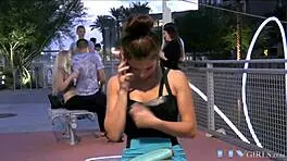 the redhead teen babe toys her pussy outdoors in public with a vibrator.