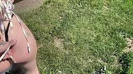 Young Amateur Couple Fucks Hard Outdoors on River Bank, Cum on Tits