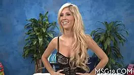 Hawt oiled teen gets hardcore massage fucking. Sucking and pussy action included!