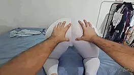 Eating a perfect bubble butt through ripped yoga pants