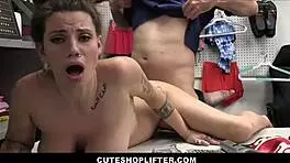 the cute shoplifter with big tits gets caught and fucked by the security guard