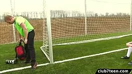 Teen Female Footballer Sucks And Fucks Photographer Outdoors, Ending With Cumshot