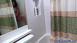 teen stepsister bathing then swallowing monster cock after blowjob