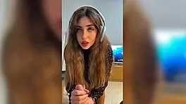 Blonde girl fucks doggystyle while listening to music, her pussy squeezes monster cock during orgasm speaking spanish.