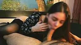 Step sister with angelic face intensely sucks cock while moaning