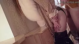 hot redhead in black lingerie fucked hard with huge cumshot on ass