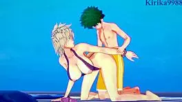 Himiko Toga and Mitsuki Bakugo fuck Izuku Midoriya hard in intense hentai creampie!