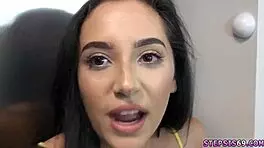 brunette teen in white stockings deals with annoying stepbrother