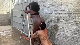 I Was In Shorts Washing The Yard When My Neighbor Asked For The Ladder, So I Sucked His Big Cock And Swallowed