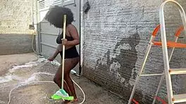 I Was In Shorts Washing The Yard When My Neighbor Asked For The Ladder, So I Sucked His Big Cock And Swallowed