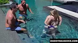 Katie Kush and Kenzie Madison engage in poolside oral and fingering
