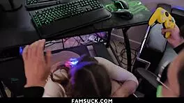 stepsis sucking stepbrothers dick while gaming 😏