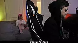 stepsis sucking stepbrothers dick while gaming 😏