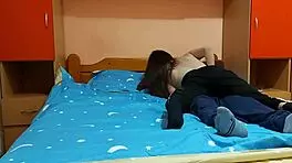 Teen girlfriend rides boyfriends monster cock tight.
