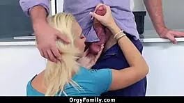 Cutie sneaks a fuck with her step-bro while he's busy at work.