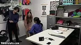 Milf lp officer and her partner dominated a scared teen 18+ at work office with big cock blowjob
