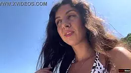 walking with hot cum on face public beach full of people cumwalk