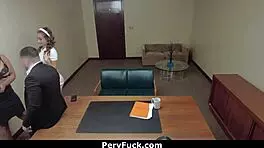 C Stylex and Scarlett bend over for Mr. Green, petite tits bouncing in cumshot.