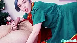 Naughty elf blowjob and 69 with monster cock, cute young 18+ orgasm!