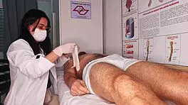 Nurse and aesthetician watch patient's erection during hospital fucking