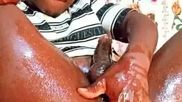 Sexyjayla254 jerking off big black oiled dick.