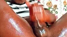 Sexyjayla254 jerking off big black oiled dick.